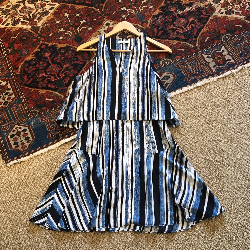 PARKER Striped 2-Tier Sleeveless Dress • S